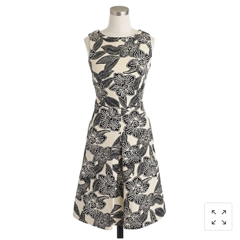 J. Crew Black and Cream Floral Sleeveless Fit-and-Flare Dress Size 2